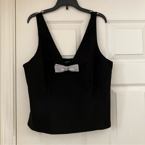 EMERSON LANG Black Sleeveless V-Neck Rhinestone Double Bow Top L Large NEW NWOT